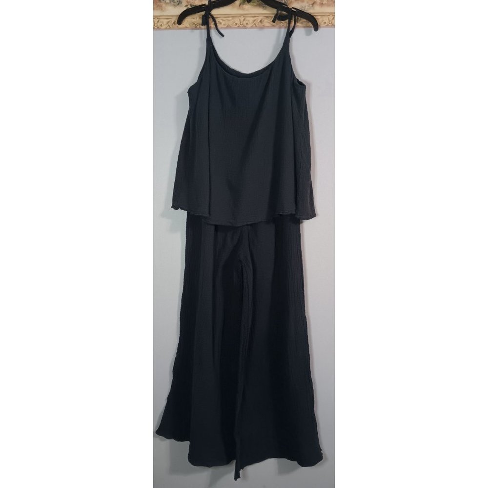 Dunes Small Blue Gauzy Casual Beach Travel Comfort Minimalist Lagenlook Jumpsuit